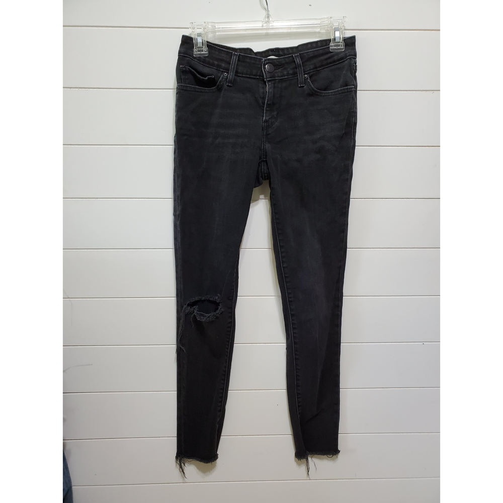 Levis 711 skinny womens size 26 distressed knee raw hem black wash denim jeans